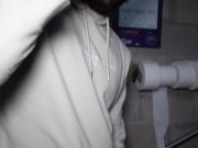 Hung Stud Wanks in Gray Sweat Pants in Public Toilet