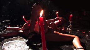 Samantha Saint and Victoria White Play With Candle Wax And A Big Double Dildo