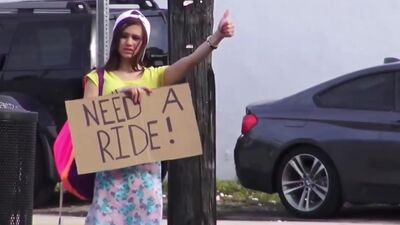 MOFOS - Real hitchhiking amateur pays the free ride with bj