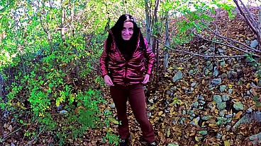 Risky Lake Blowjob in My Red Shiny Downjacket