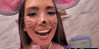 Halloween Stepsis gets deepthroated and titfucked by big cock