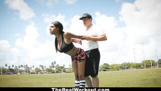 TheRealWorkout - Curvy Ebony Rides White Cock After Workout