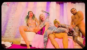 3 Inked Women Take on 2 Big Dicks in Wild Orgy