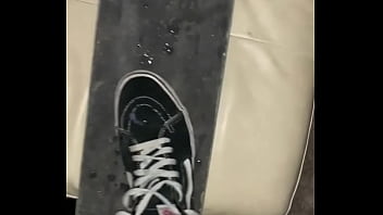 Skater Cums on skateboard and Sneakers