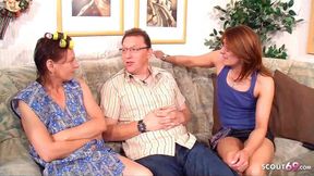 TWO GERMAN MATURES SEDUCE NERD NEIGBHOUR TO THREESOME SEX