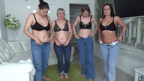 beautiful ladies roll up their bellies into fat rolls F