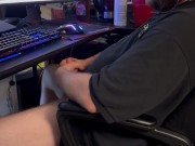 Gamer jerks off - massive cumshot! Hot sex, masturbate, sexy slut