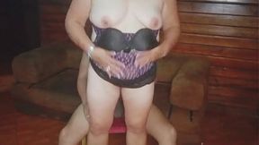 This is how my sexy mature neighbor in lingerie greets me  She asks me to leave her pussy full of milk