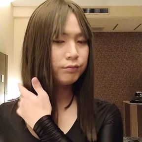 Japanese crossdresses masturbate wearing leotard skirt