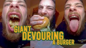 Giant devouring a hamburger