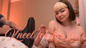 Kneel for his feet
