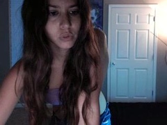 Brunette amateur babe strips off and masturbates