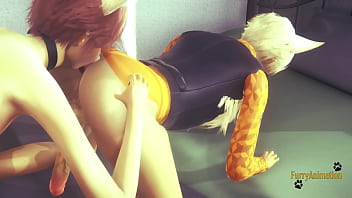 Furry Yaoi - 2 Foxes Annalingus &amp_ Fucked with creampie in his ass - Yiff animation Manga anime Gay