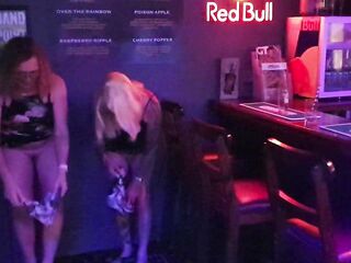 Trans cuties Charlotte and Lisa Swapping Pants in the Bar