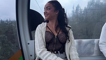 A slut with natural tits gives me a blowjob in the cable car