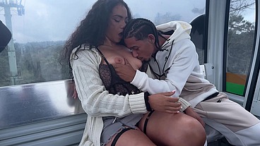 A slut with natural tits gives me a blowjob in the cable car