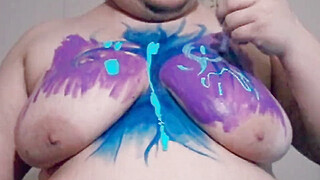 Fetish Sexy Upper Body Paint Play With BBW Big Tits