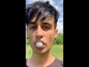 Chewing and swallowing ex - boyfriend cum ( solo cum eating after BJ vid )