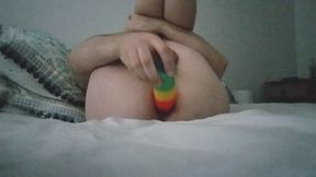 Sissy shemale slut fucks her tight hole.