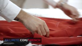 French stewardess Clea Gaultier blows and rides in her uniform
