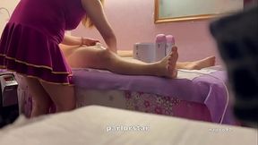 Asian masseuse gives a deepthroat blowjob