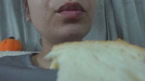 my stepsister eats and munches and then feels fat but continues to eat and feels good about herself but then wonders if it's a good idea to eat but still eats a big slice of bread and then eats it and then makes a silly face in 4k