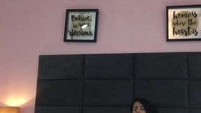 Compact Latin neighbor teases with strap-on and digits herself