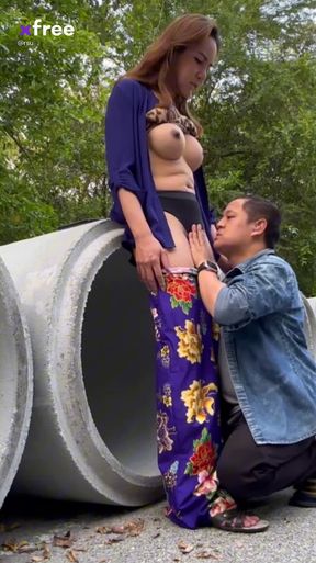Ladyboy sucked and fuck guy on public
