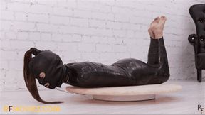 Anna Luna Mummified in Black Duct Tape - Struggling Around and Spinning on a Turntable in a Leather Mask (FULL HD MP4)