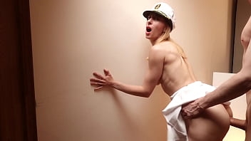 Hard anal sex with liner waitress. Fucked this milf roughly in the ass against the wall