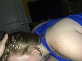 Blonde gives morning wood a good deep throat