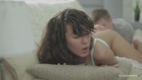 Sensual sex in her bedroom makes the sexy brunette babe very happy and orgasmic