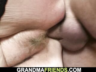 Breasty office granny takes 2 schlongs from one as well as the other ends