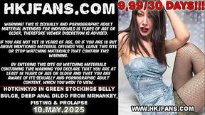 Hotkinkyjo in green stockings belly bulge, deep anal dildo from mrhankey, fisting &amp_ prolapse