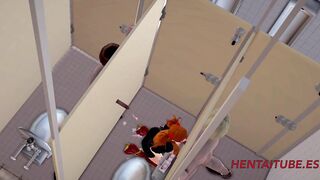 Evangelion Cartoon - Asuka is Banged! inside a Outside Bathroom