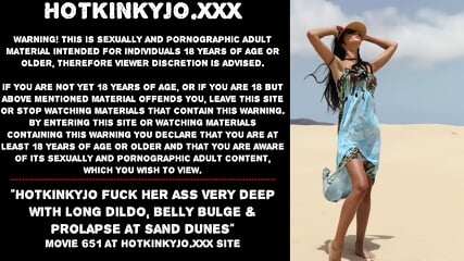 Hotkinkyjo fuck her ass very deep with long dildo, belly bulge & prolapse at sand dunes