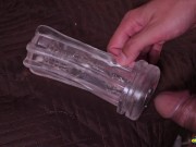 Big Hairy Cock Daddy Fucking a Transparent Fleshlight and Filling It with Cum