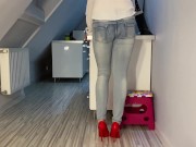 Desperate Pee in Jeans in Kitchen next He Pee on My Ass Tits and in Mouth