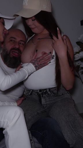 My Tiny Gfriends Step Father Hard Fucked My Tight Pussy and Deepthroat with Huge Cock, so I Cum and Eat His Sperm
