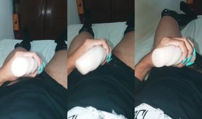 Loud moaning sissy fucks toy till cum drips out raw