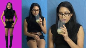 eRica drinks down a glass of defrosted cum!