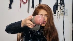 Sexy redhead in catsuit fucks your ass with her monster strapon - JOI FEMDOM