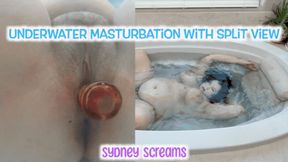 Underwater Masturbation with Split View - BBW Sydney Screams Dildo Fucks Hairy Pussy in Bathtub - HD 720 MP4