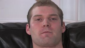 Big boy on the leather couch stroking it hard
