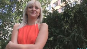 Slim blonde with perfect tits fucks a stranger