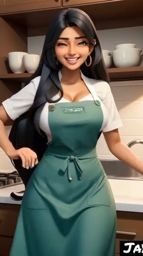 Indian girl Jaya Anjali in her kitchen (Ai model)   Clip 1