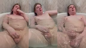 tgirl smokes in the tub and jacks off
