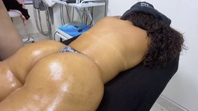 Voluptuous Big-ass Stepmom Goes to the Massage Parlor and Ends up Asking the Masseuse to Massage Her Ass Before Fucking Her Hard