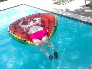 Short Movie scene of big beautiful woman Nurse Vicki Floating on Her Giant Watermelon