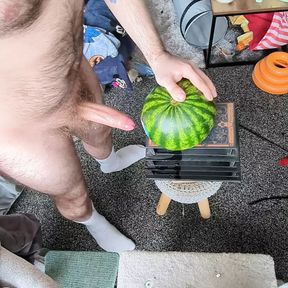 Jerking off using a watermelon